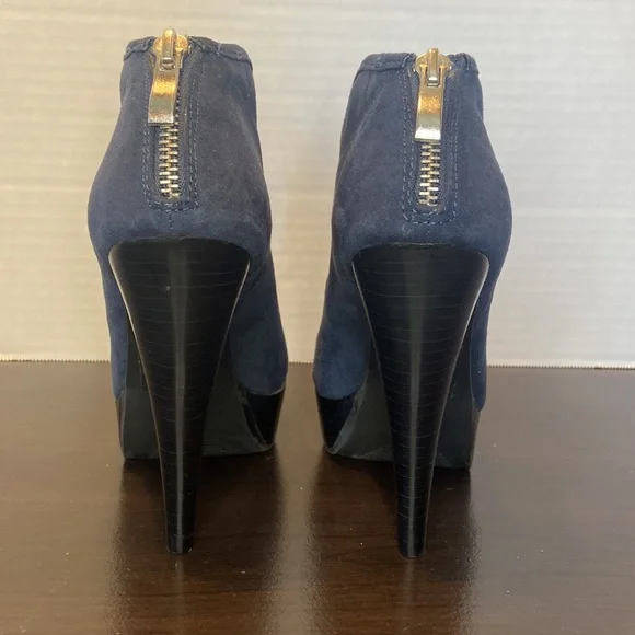New Bakers Katlyn Navy Suede Peeptoe Booties Size 6 - Picture 6 of 12